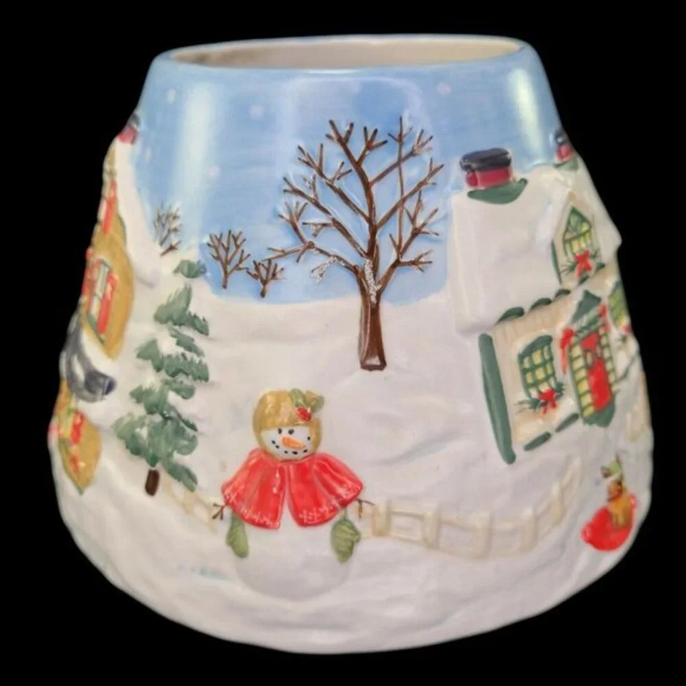 Yankee‎ Candle Large Jar Shade Snow Holiday Christmas Village Scene Embossed